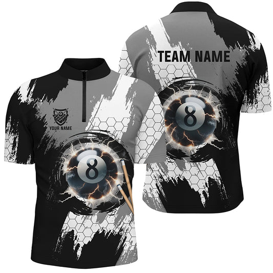Personalized Black Grey Lightning 8 Ball Billiards 3D Shirts For Men 8 Ball Pool Team Jerseys VHM1175