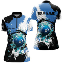 Load image into Gallery viewer, Personalized Black Blue Break Glass 10 Ball Pool 3D Shirts For Women 10 Ball Billiards Jerseys VHM1179