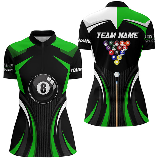 Personalized Less Talkin And More Chalkin Billiard Balls Quarter-Zip Shirts For Women, 8 Ball Shirts VHM0500