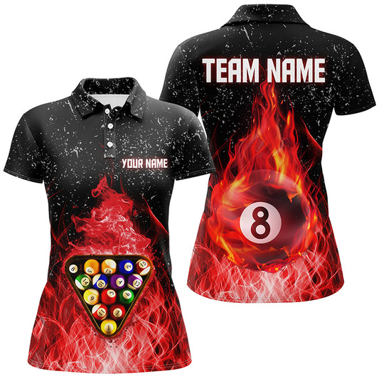 Personalized Fire Billiard Balls Red Black Billiard 3D Polo Shirts For Women, 8 Ball Pool Shirts VHM0503
