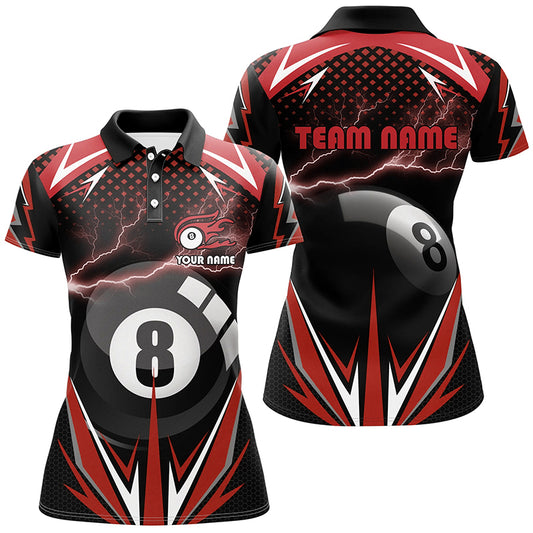 Personalized Billiard 8 Ball Pool Thunder Red Polo Shirts For Women, Custom Billiards 3D Shirts VHM0712