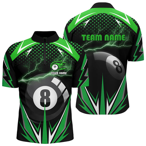 Personalized Billiard 8 Ball Pool Thunder Green Quarter-Zip Shirts For Men, Billiards 3D Shirts VHM0714