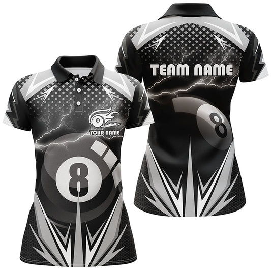 Personalized Billiard 8 Ball Pool Thunder Polo Shirts For Women, Custom Pool Billiards 3D Shirts VHM0080