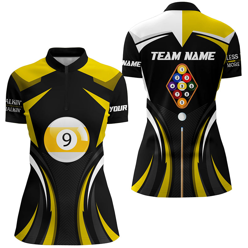 Personalized Less Talkin More Chalkin Billiard Balls Quarter-Zip Shirts For Women, 9 Ball Pool Shirts VHM0521