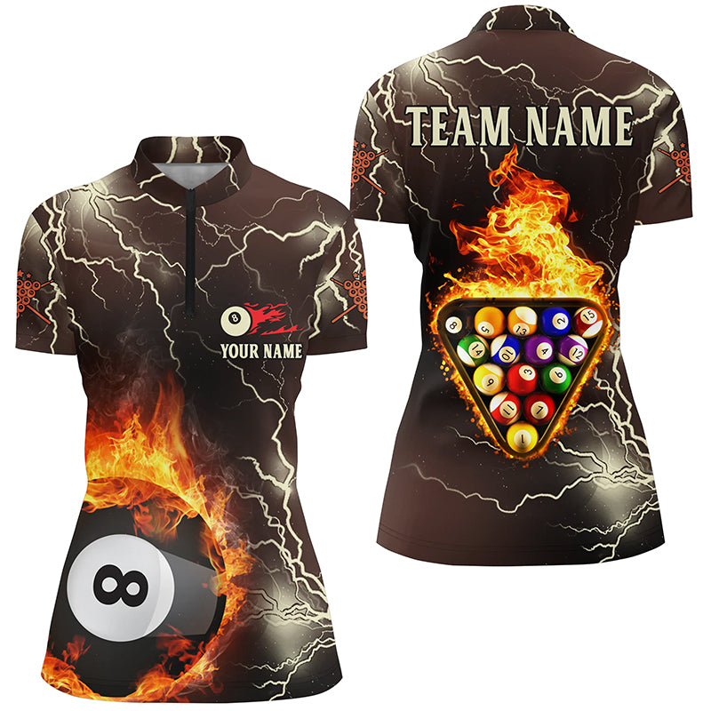 Personalized Fire Flame Lightning Billiard Balls Quarter-Zip Shirts For Women, 8 Ball Pool Shirts VHM0533