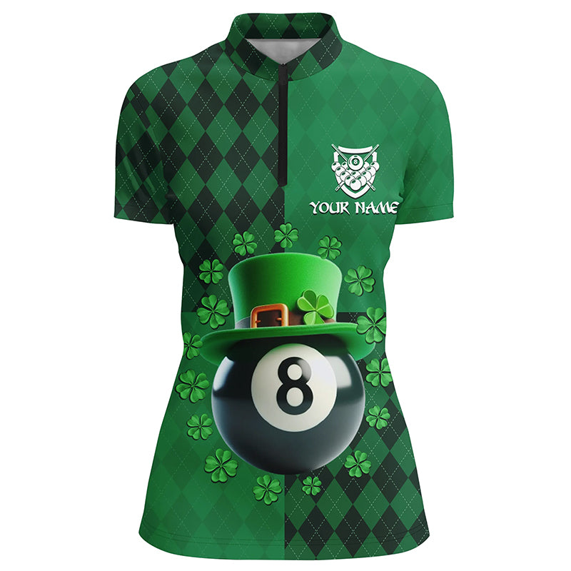 Personalized St Patrick's Day Billiard 8 Ball Quarter-Zip Shirts For Women, Shamrock Billiard Jerseys VHM0994