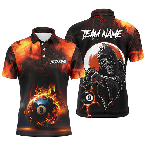 Personalized Flame 9 Ball Pool Billiard Polo Shirts For Men Custom Skull Billiard Team Shirts VHM1124
