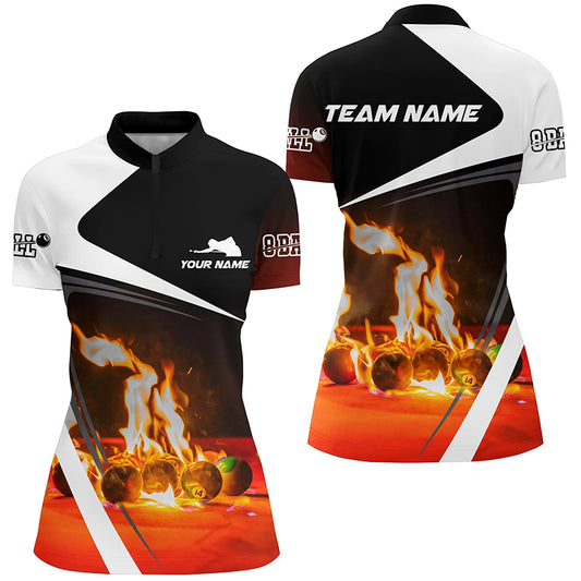 Personalized Billiard Balls Flame 3D Quarter-Zip Shirts For Women, 8 Ball Pool Billiards Jerseys VHM0570