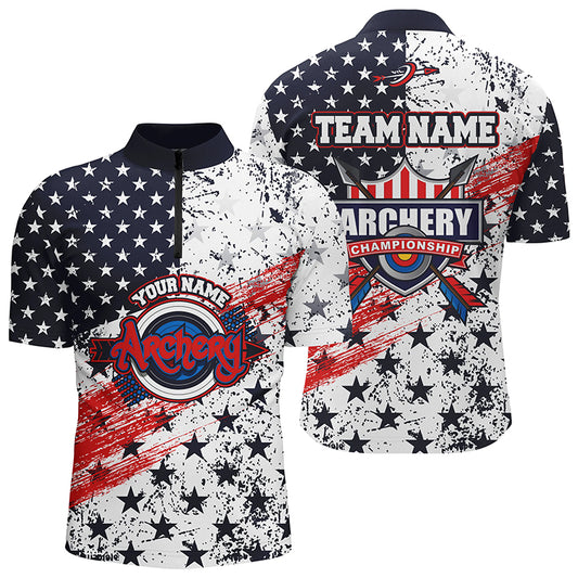 Personalized American Flag Archery Champion Quarter-Zip Shirts For Men, Archery Targets Jerseys VHM0575