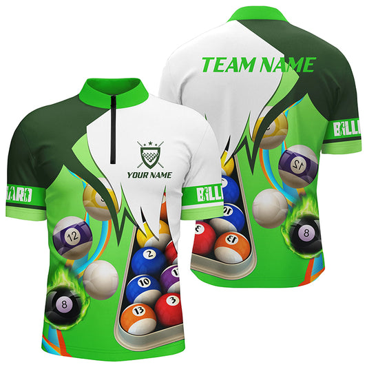 Personalized Green 3D Billiard Balls Quarter-Zip Shirts For Men, Custom Pool Billiard Team Shirts VHM0742