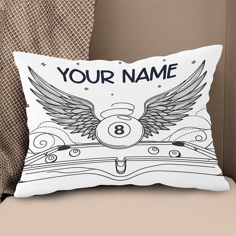 Personalized Billiard 8 Ball Wings Line Drawing Pillow, Billiards Gifts VHM0900