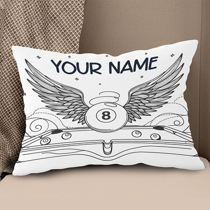 Personalized Billiard 8 Ball Wings Line Drawing Pillow, Billiards Gifts VHM0900