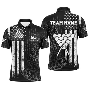 Personalized US Flag BW Pattern Billiard Black White Polo Shirts For Men, Custom Billiards Jerseys VHM0388