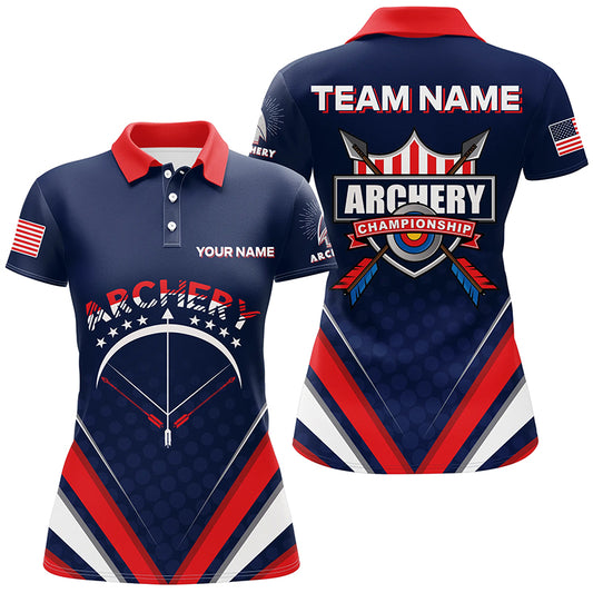 Personalized Arrow Bow Archery Polo Shirts For Women, Custom US Flag Archery Championship Shirts VHM0601