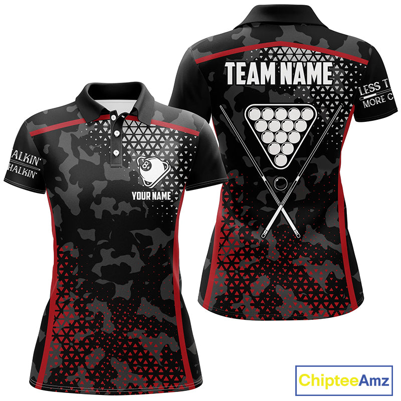 Personalized Red Black 8 Ball Pool Polo Shirts For Women, Custom Pool Billiard Balls Team Jerseys VHM0768