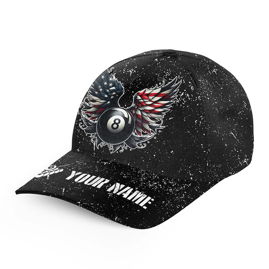 Personalized US Flag Billiard Balls 3D Hats Cap For Pool Players, Custom Billiard 8 Ball Wings Hats VHM1010