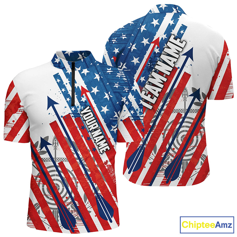 Personalized Archery Bow Hunting US Flag Shooter Archery Quarter-Zip Shirts For Men, Archery Shirts VHM0622