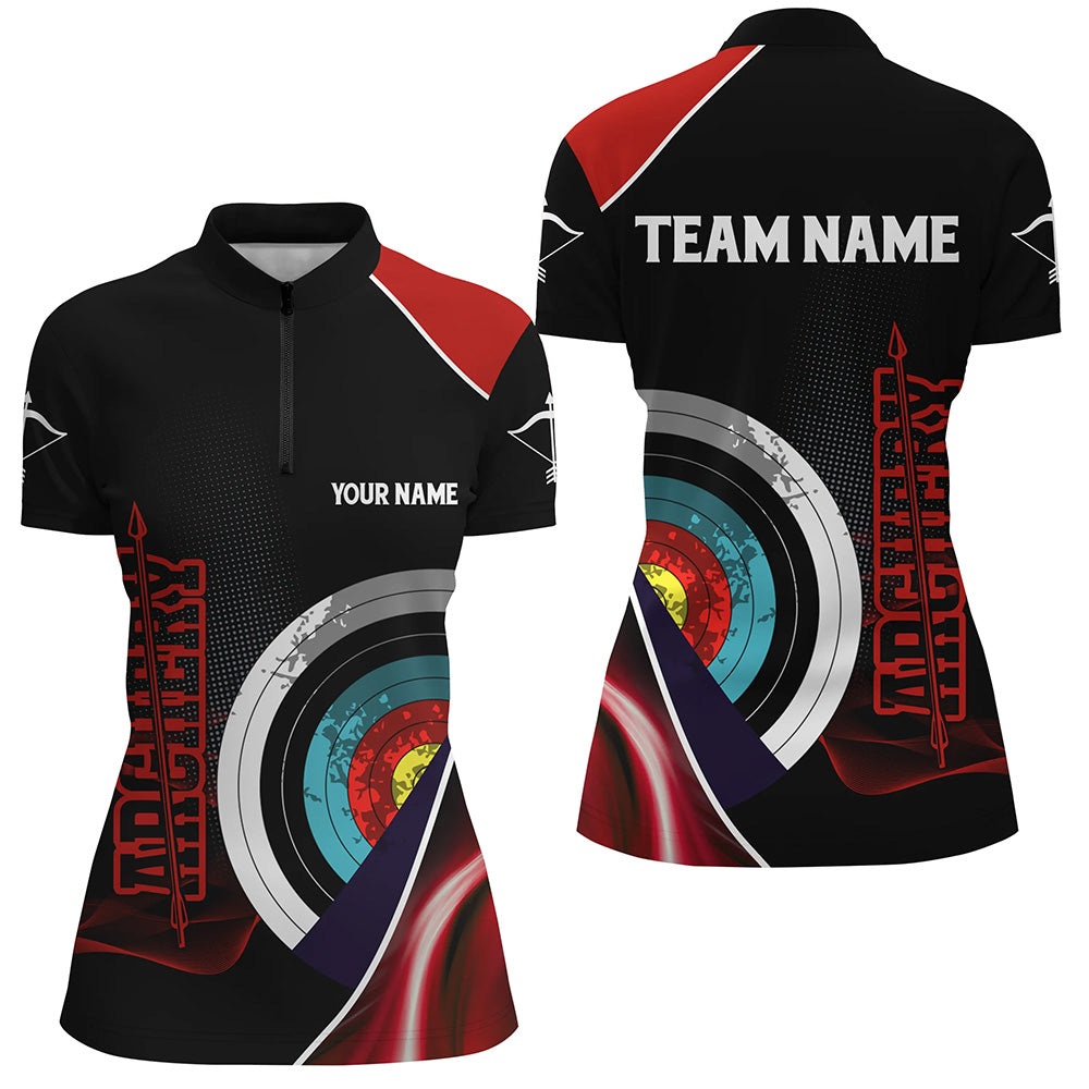 Personalized 3D Targets Archery Quarter-Zip Shirts For Women, Red Black Arrows Archery Team Shirts VHM0799