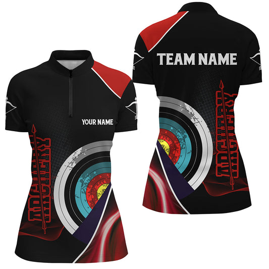 Personalized 3D Targets Archery Quarter-Zip Shirts For Women, Red Black Arrows Archery Team Shirts VHM0799