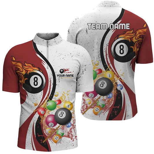 Personalized Customized Fire And Water 8 Ball Billiard Balls Red White Quarter-Zip Shirts For Men VHM0481