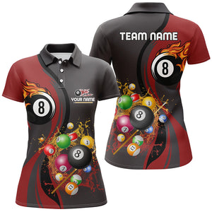 Personalized Billiards Ball 8 Water Flow Polo Shirts For Women, Custom 8 Ball Flame Billiard Jerseys VHM0257