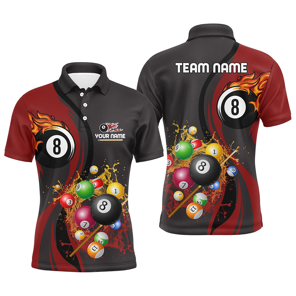 Personalized Billiards Ball 8 Water Flow Polo Shirts For Men, Custom 8 Ball Flame Billiard Jerseys VHM0257