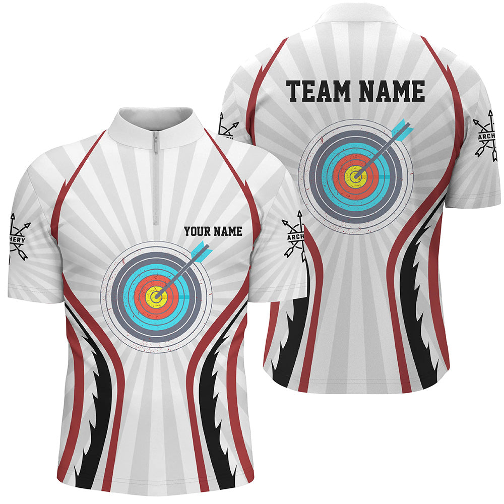 Personalized Retro Red Targets Archery Quarter-Zip Shirts For Men, Arrows Archery Team Jerseys  VHM0562
