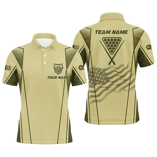 Personalized US Flag Billiard 8 Ball Pool 3D Polo Shirts For Men, Green Billiard Balls Team Jerseys VHM1050