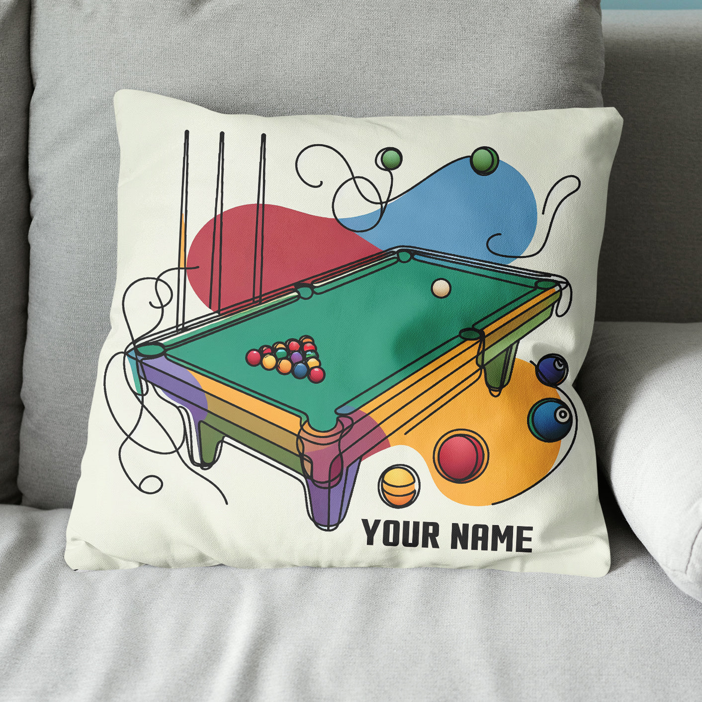 Personalized Continuous Line Table Billiards Pillow Custom Throw Pillows VHM0899