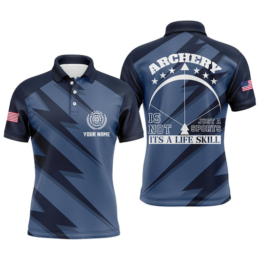 Personalized Its A Life Skill Archery Polo Shirts For Men, Custom Blue US Flag Archery Shirts VHM0767