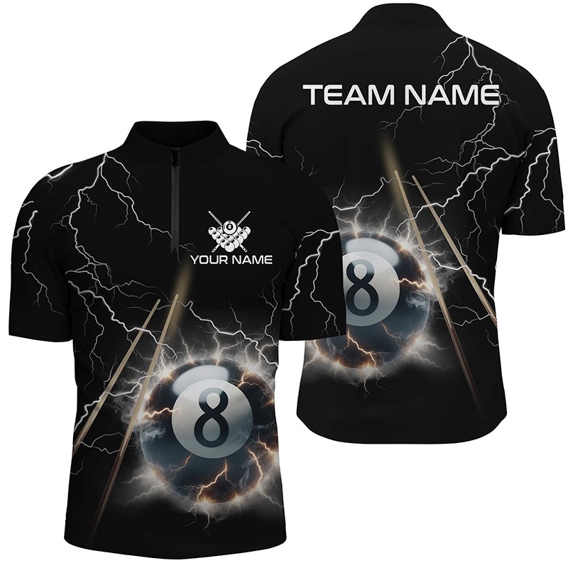 Personalized Thunder Lighting Black 8 Ball Billiard 3D Quarter-Zip Shirts For Men, Pool Balls Jerseys VHM1031