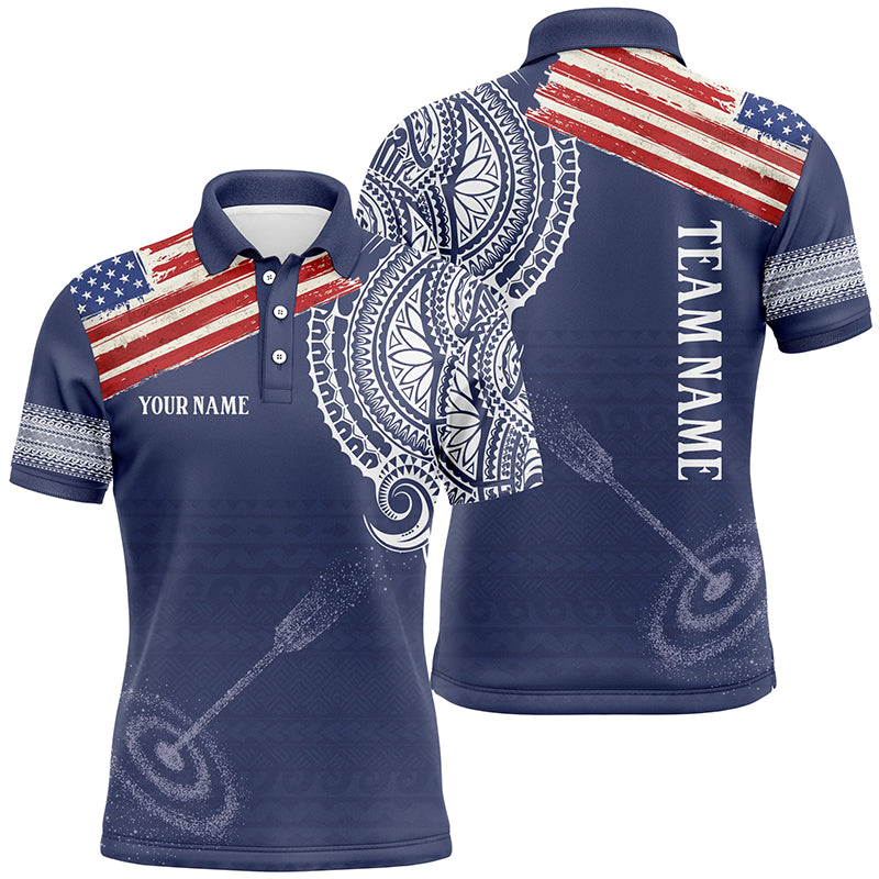 Personalized US Flag Tribal Pattern Archery Polo Shirts For Men, Custom 3D Target Archery Shirts VHM0688