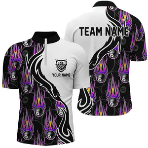 Personalized Billiard 8 Ball Flaming Pattern Purple Quarter-Zip Shirts For Men, Billiards Jerseys VHM0527