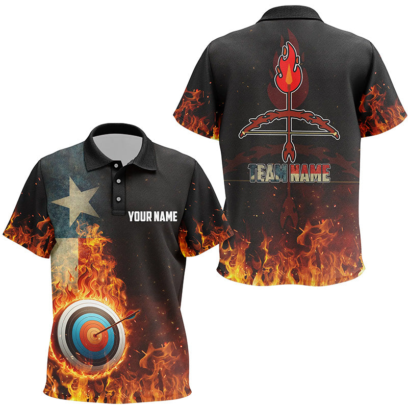 Personalized Texas Flag Flaming Target Archery 3D Polo Shirts For Kids, Fire Arrow Archery Jerseys VHM0990