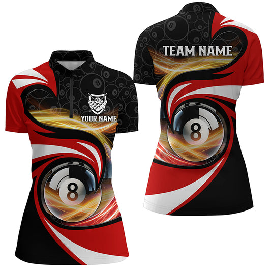 Personalized Style Red 8 Ball Billiard 3D Quarter-Zip Shirts For Women, 8 Ball Pool Team Jerseys VHM1063
