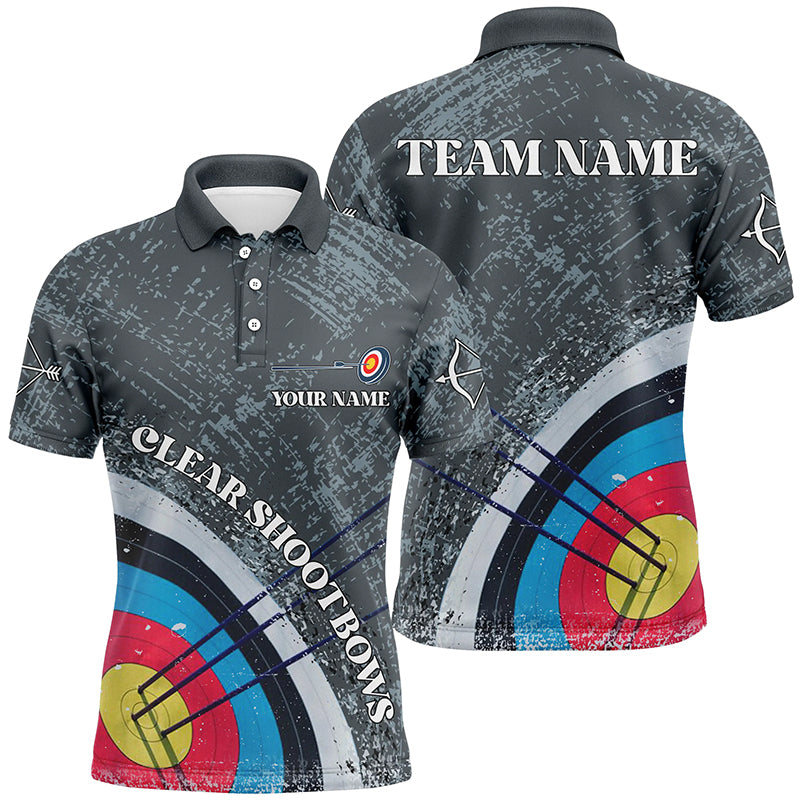 Personalized Vintage Grey 3D Target Archery Polo Shirts For Men, Clear Shoot Bows Archery Shirts VHM0604