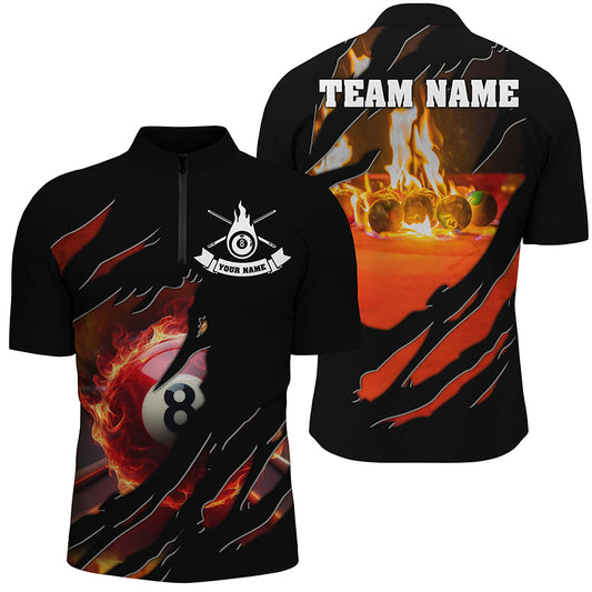 Personalized Fire 8 Ball Pool Quarter-Zip Shirts For Men, 3D Flame Billiard Balls Team Jerseys VHM0785