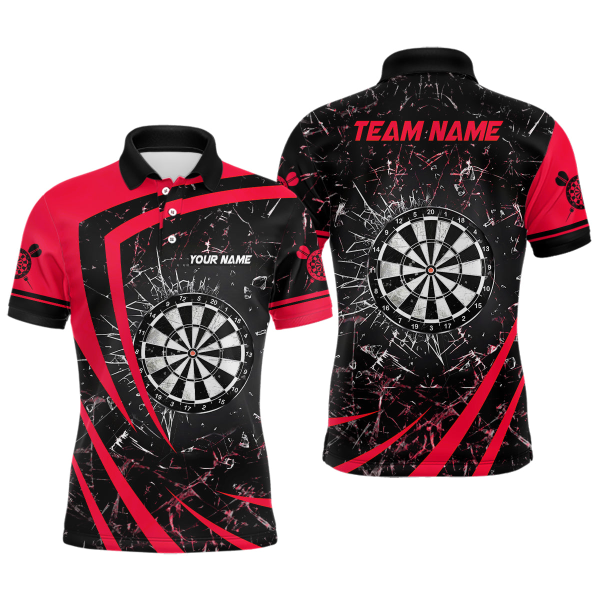 Personalized Red Glass Break Dart Polo Shirts Custom Dart Shirts For Men Dart Team Shirts VHM1160