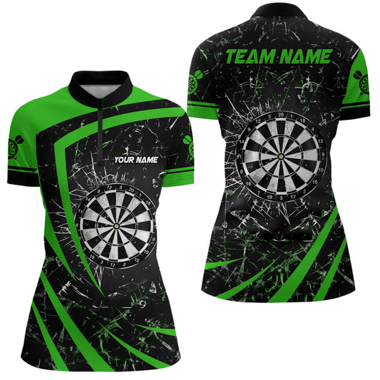Personalized Green Glass Break Dart Quarter-Zip Shirts Custom Dart Shirts For Women Dart Team Shirts VHM1161