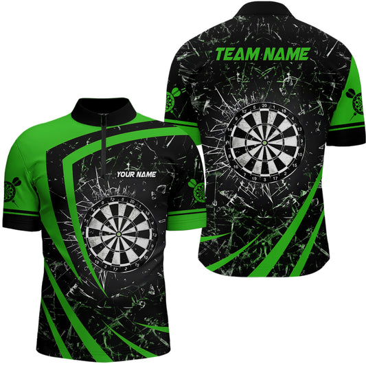 Personalized Green Glass Break Dart Quarter-Zip Shirts Custom Dart Shirts For Men Dart Team Shirts VHM1161