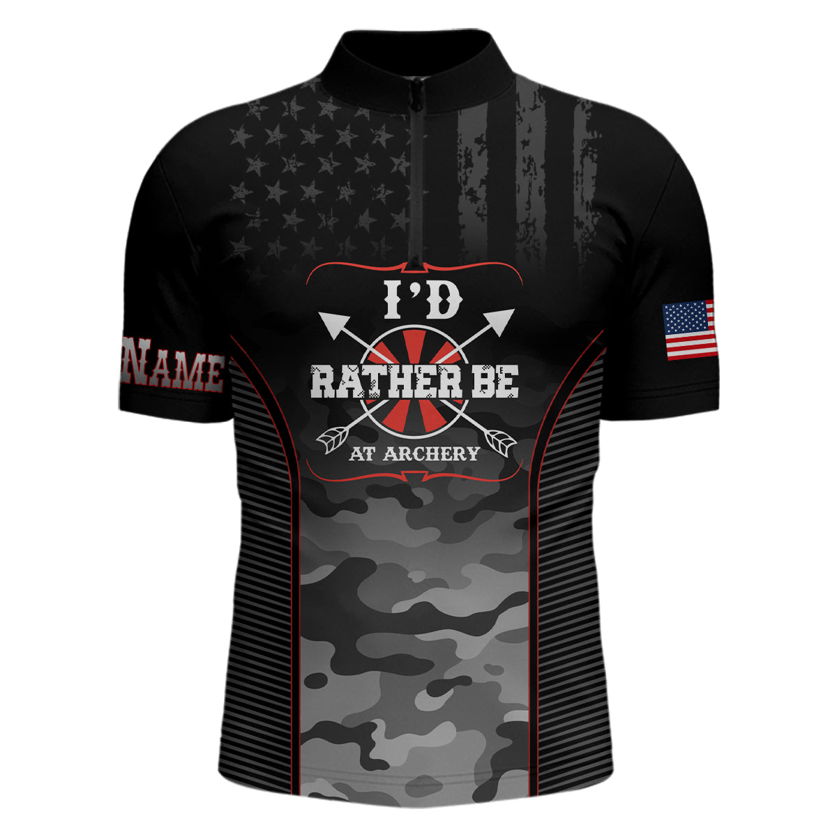 Personalized American Flag Camouflage Archery Quarter-Zip Shirts For Men, Custom Archery Jerseys VHM0792