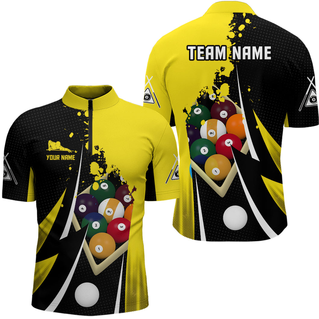 Personalized Customized 9 Ball Pool Billiard Balls 3D Black Yellow Quarter-Zip Shirts For Men VHM0514