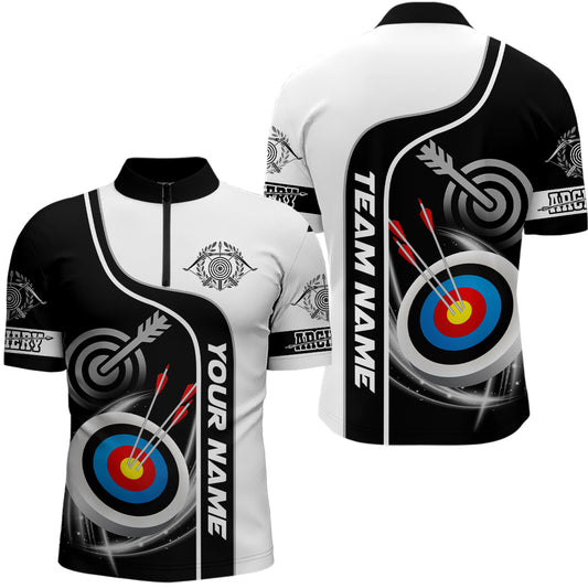 Personalized Archery Targets Black White Archery Quarter-Zip Shirts For Men, Archery Jerseys VHM0560