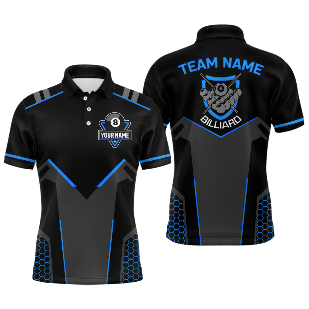 Personalized Style Black Blue 8 Ball Billiard 3D Polo Shirts For Men, 8 Ball Pool Team Jerseys VHM1057