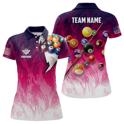 Personalized Pool Player Billiards 8 Ball Shirts For Women, Custom US Flag Billiard Team Jerseys VHM1184