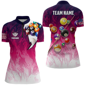 Personalized Pool Player Billiards 8 Ball Shirts For Women, Custom US Flag Billiard Team Jerseys VHM1184