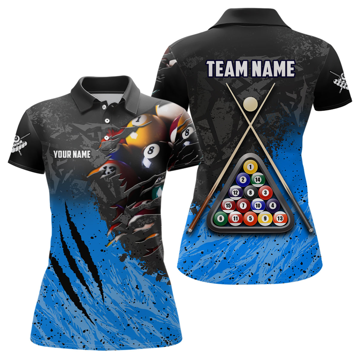 Personalized Blue Black 8 Ball Billiards 3D Shirts For Women Custom Pool Billiards Team Jerseys VHM1186