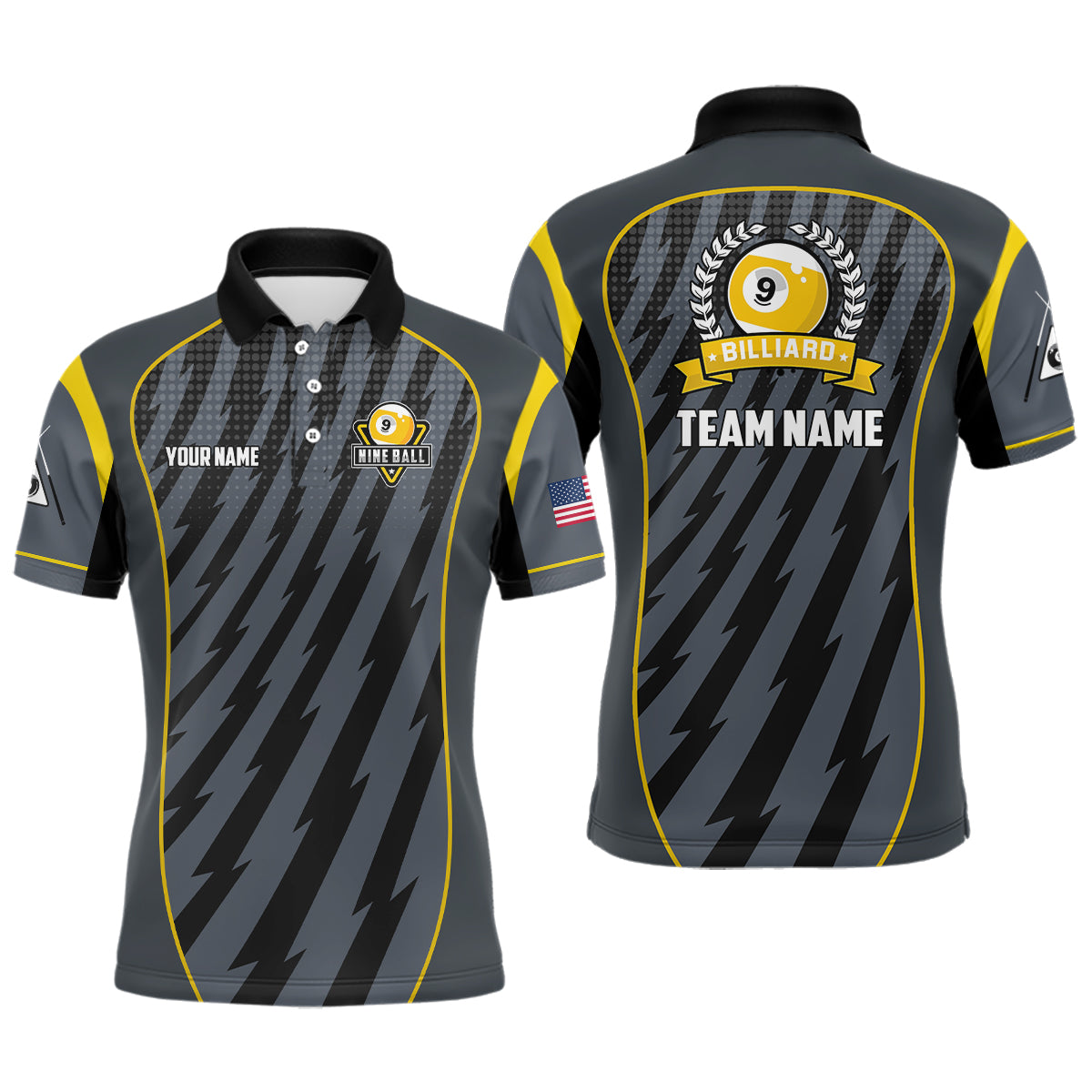 Personalized Billiard US Flag 9 Ball Pool Polo Shirts For Men, Custom 9 Ball Team Shirts VHM0589