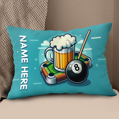 Personalized Funny Beer And Billiards 8 Ball Throw Pillow Billiard Gifts VHM0929
