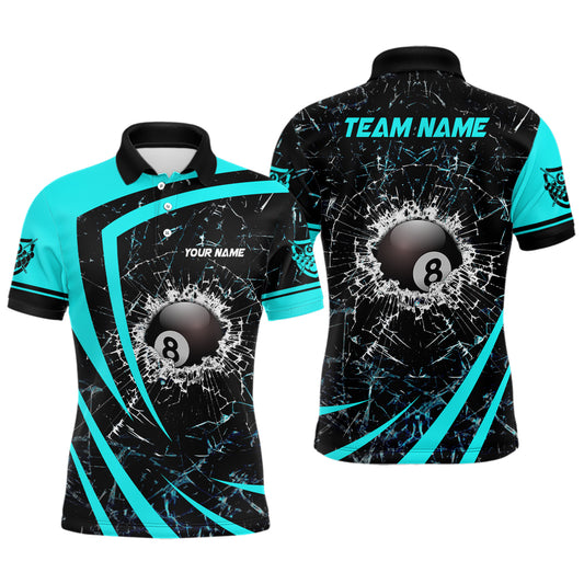 Personalized Blue Glass Break 8 Ball Billiard 3D Polo Shirts For Men, Custom Billiard Jerseys VHM0192